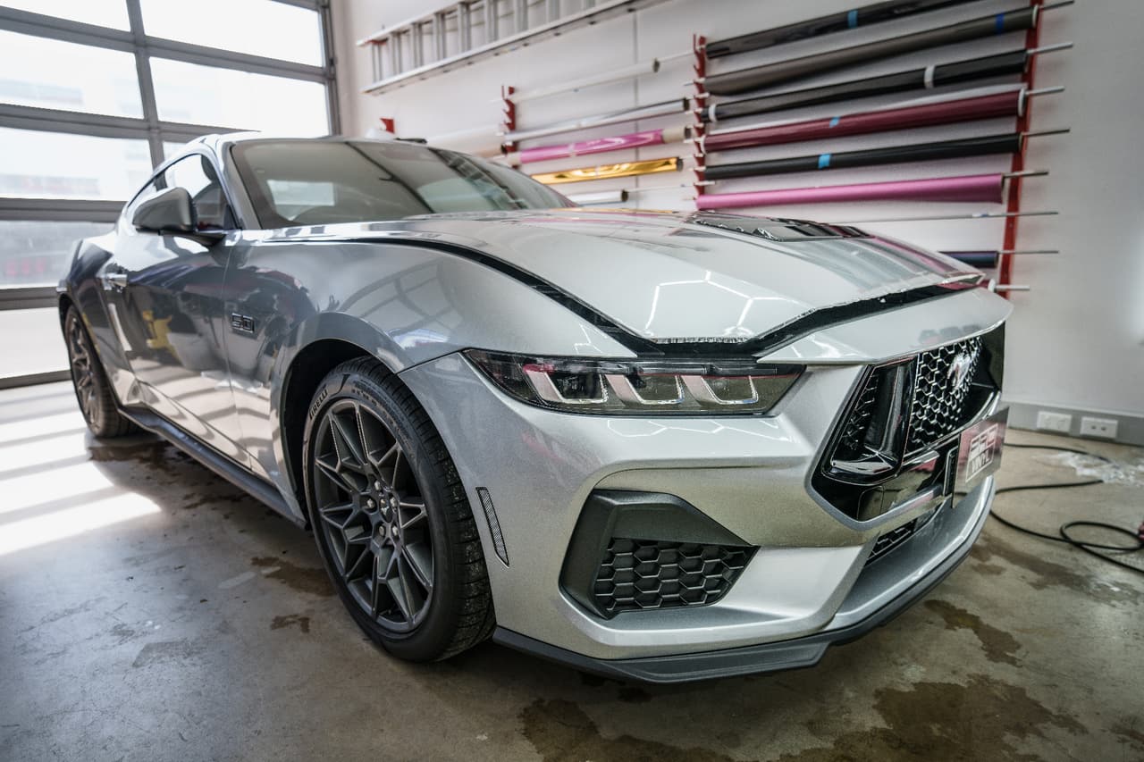 Silver Mustang in the workshop